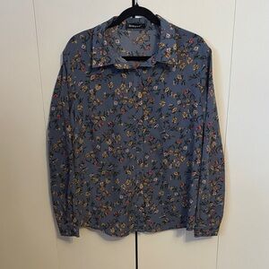 Blue Floral Button-Up Blouse